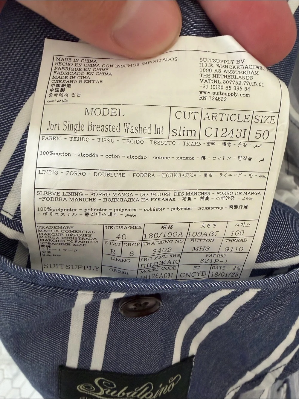 Suit Supply - Blue & White Striped Men’s Blazer - Slim Fit - 40R